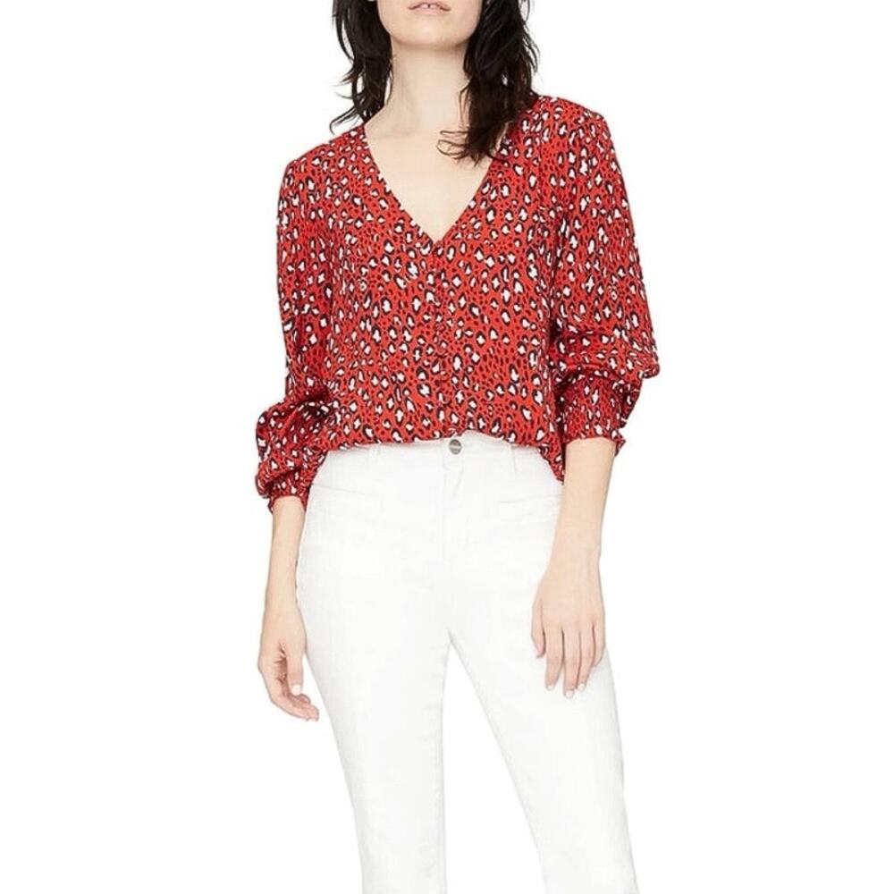 Sanctuary Noelle Red Leopard Animal Print Long Sleeve Button Down Blouse Top 3X